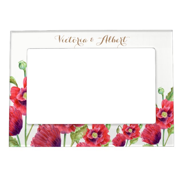 Custom Red Poppies Floral Illustration Magnetic Frame (Front)