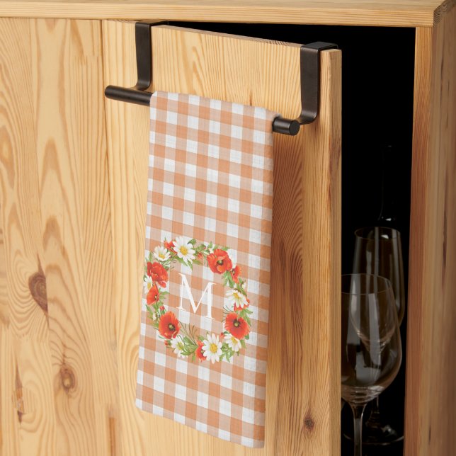 Custom Red Poppies White Yellow Daisies Wreath Kitchen Towel (Thirds Fold)