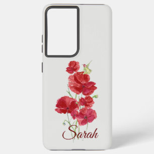 Custom Red Poppy Flowers Rufous Hummingbird Bird  Samsung Galaxy S21 Ultra Case