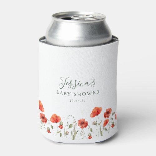 Custom Red Poppy Garden Floral Baby Shower   Can Cooler