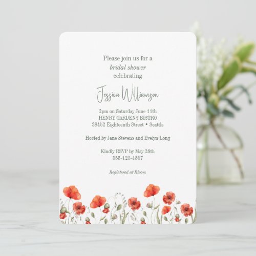 Custom Red Poppy Garden Floral Chic Bridal Shower Invitation