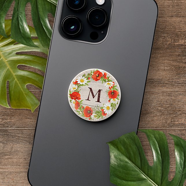 Custom Red Poppy Yellow White Daisy Wreath Pattern PopSocket (Creator Uploaded)