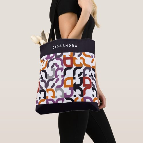 Custom Red Purple Orange Black Retro Art Pattern Tote Bag