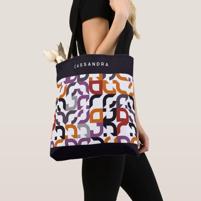 Custom Red Purple Orange Black Retro Art Pattern Tote Bag (Close Up)