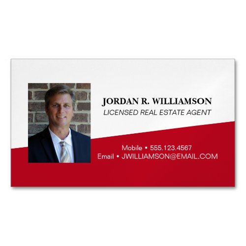 Custom Red Real estate agent contact info Photo Business Card Magnet