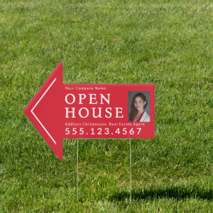 Custom Red Real Estate Open House Arrow Yard Sign