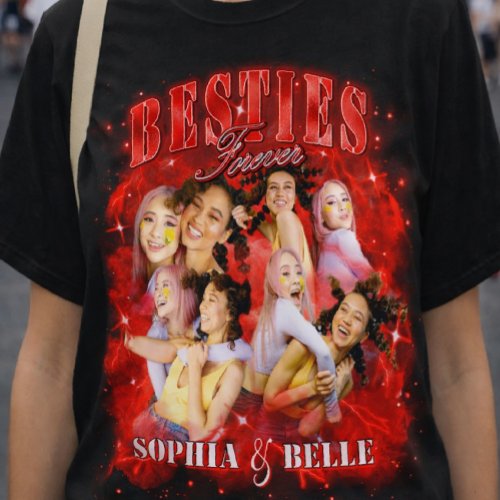 Custom Red Retro Bootleg Besties 90s Rap Tee Y2K