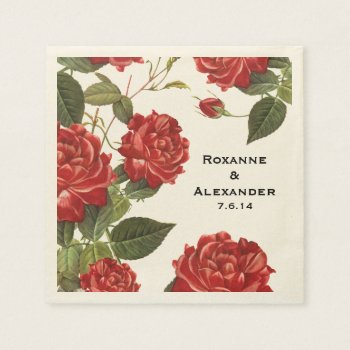 Custom Red Rose Paper Napkins by spinsugar at Zazzle
