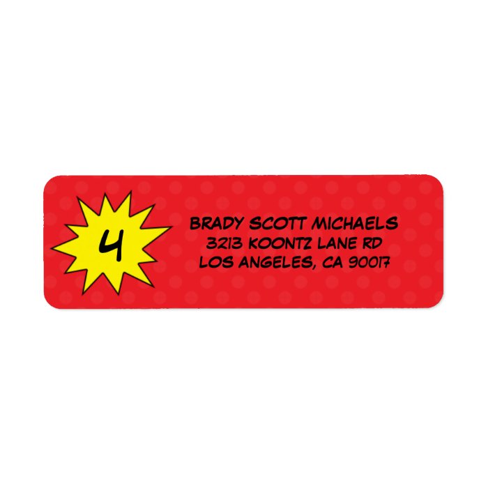 Custom Red Save the Day Superhero Return Address Labels