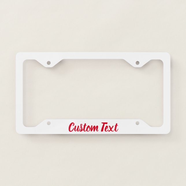 Custom Red Script on White License Plate Frame (Front)