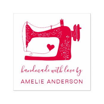 Custom Red Sewing Machine Handmade With Love Self-inking Stamp by suchicandi at Zazzle