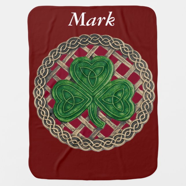 Custom Red Shamrock On Celtic Knots Baby Blanket (Front)
