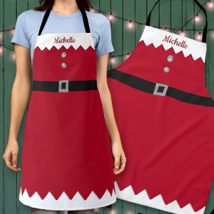 Custom Red & Silver Glitter Workshop Elf Christmas Apron