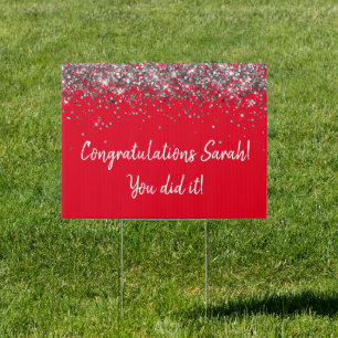 Custom Red & Silver Graduation Party Graduate Yard Sign