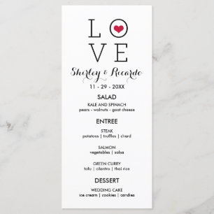 Custom Red Simple Love Wedding Menu