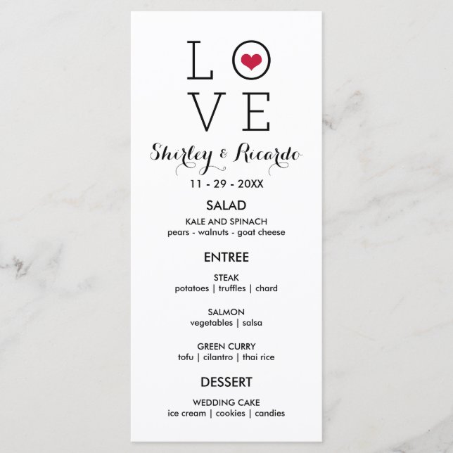 Custom Red Simple Love Wedding Menu (Front)