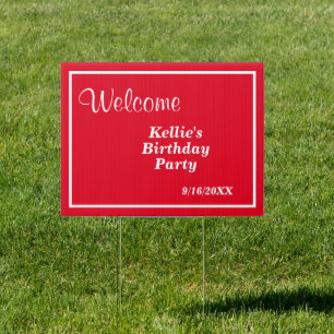 Custom Red Simple Modern Type Birthday Party Sign
