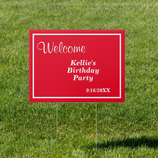 Custom Red Simple Modern Type Birthday Party Sign (Insitu)