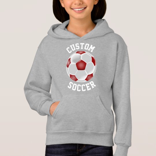 Custom Red Soccer Ball Girls Hoodie Sweatshirt