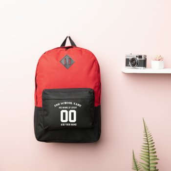 Custom Red Sports Jersey Name Number Retro Port Authority® Backpack by greenexpresssions at Zazzle