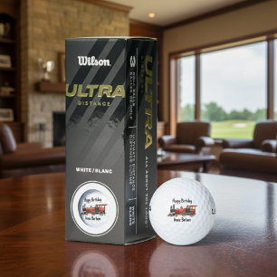 Custom Red Steam Train Birthday Golf Balls