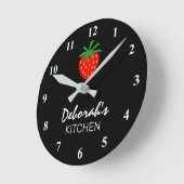 Custom red strawberry round kitchen wall clock (Angle)