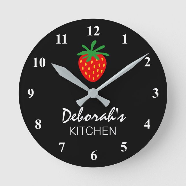 Custom red strawberry round kitchen wall clock (Front)