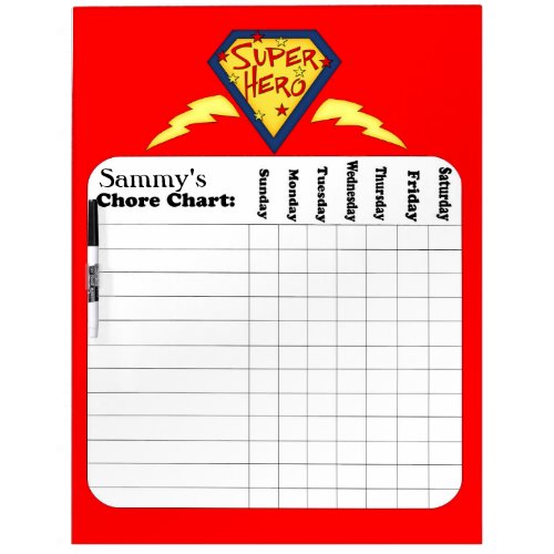 Custom Red Super Hero Chore Chart Dry Erase Board