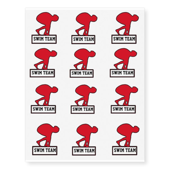 Custom Red Swim Team Tattoo Sheet (Front)