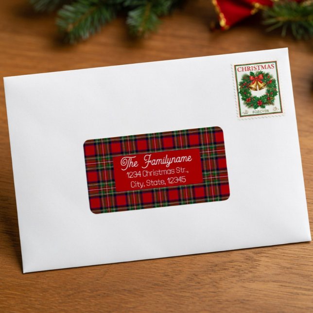 Custom Red Tartan Plaid Christmas Return Address  Label (Creator Uploaded)