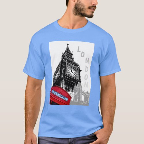 Custom Red Telephone Box London Big Ben Clock T_Shirt