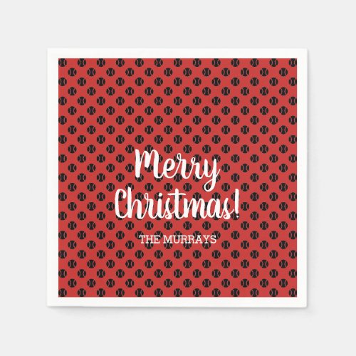 Custom red tennis Merry Christmas party napkins