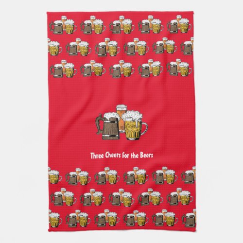 Custom Red THREE BEERS Kitchen Towel