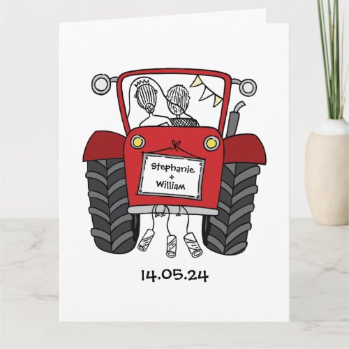 Custom Red Tractor Country Barn Rustic Wedding Card