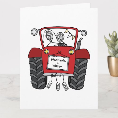 Custom Red Tractor Country Barn Rustic Wedding Card