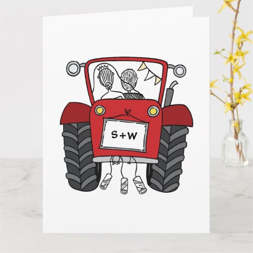 Custom Red Tractor Country Barn Rustic Wedding Card