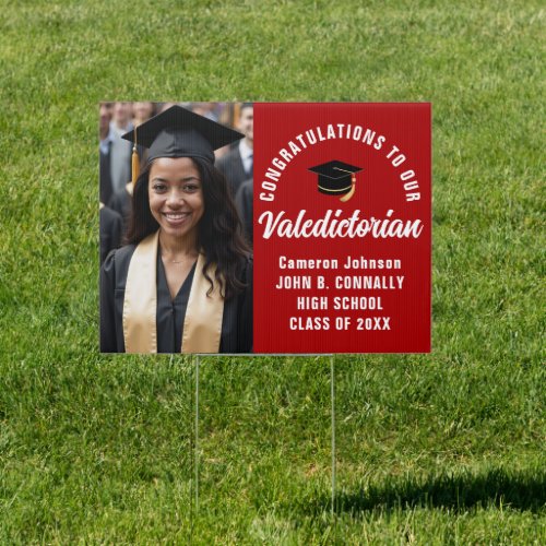 Custom Red Valedictorian Photo Graduation Yard Sign