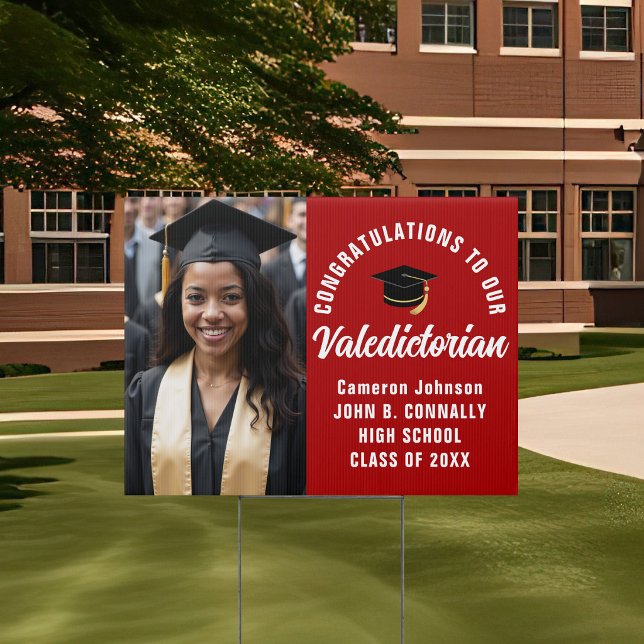 Custom Red Valedictorian Photo Graduation Yard Sign (Creator Uploaded)