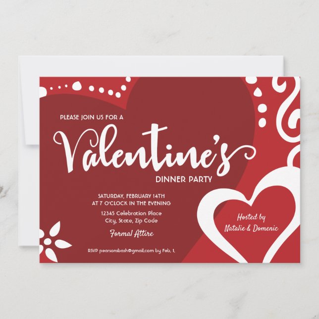 Custom Red Valentine dinner party invitation (Front)