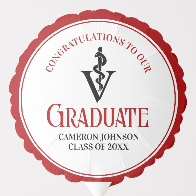 Custom Red Veterinary School Graduation Party Balloon (Front)