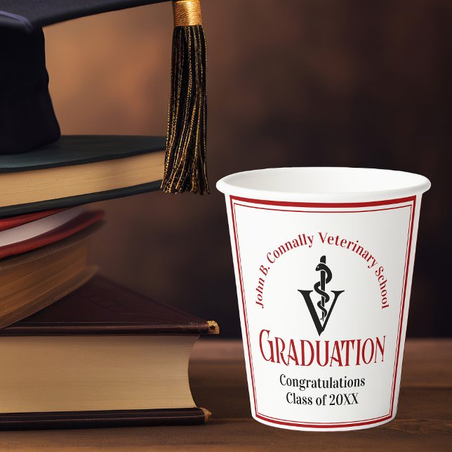 Custom Red Veterinary School Graduation Party Paper Cups (Creator Uploaded)
