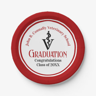 Custom Red Veterinary School Graduation Party Paper Plates