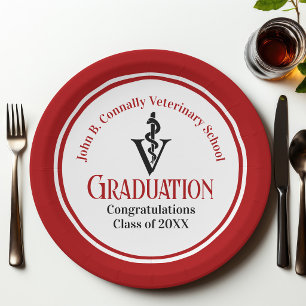 Custom Red Veterinary School Graduation Party Paper Plates