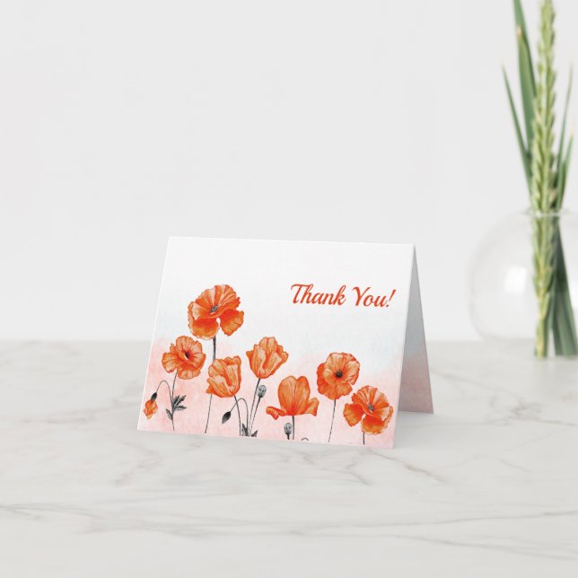 Custom Red Watercolor Poppies Thank You (Front)
