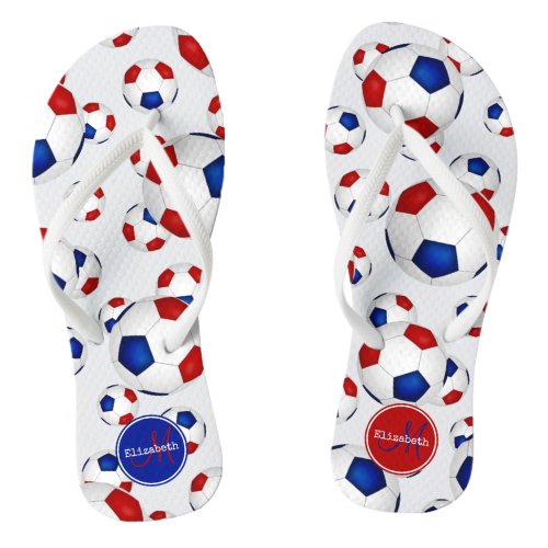 custom red white and blue soccer balls pattern flip flops