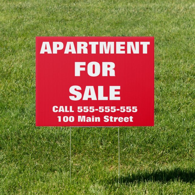 Custom Red White Apartment for Sale Address Sign (Insitu)
