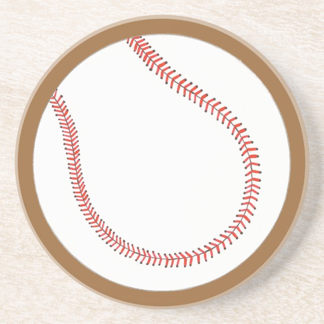 Custom Red White Baseball on Brown Coasters (Front)