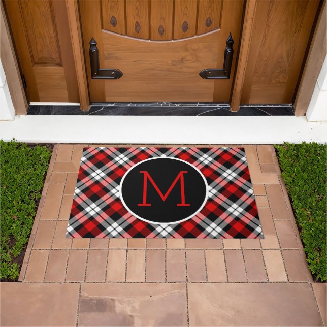Custom Red White Black Lumberjack Tartan Pattern Doormat (Outdoor)