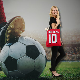 Custom Red White Black Sport Jersey Number Tote Bag