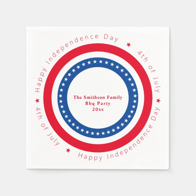 Custom Red White Blue Happy Independence Day  Napkins (Front)